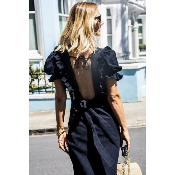 NEW FREE PEOPLE ENDLESS SUMMER Sz L NOW AND FOREVER MIDI MAXI DRESS Black Linen - Picture 5 of 10